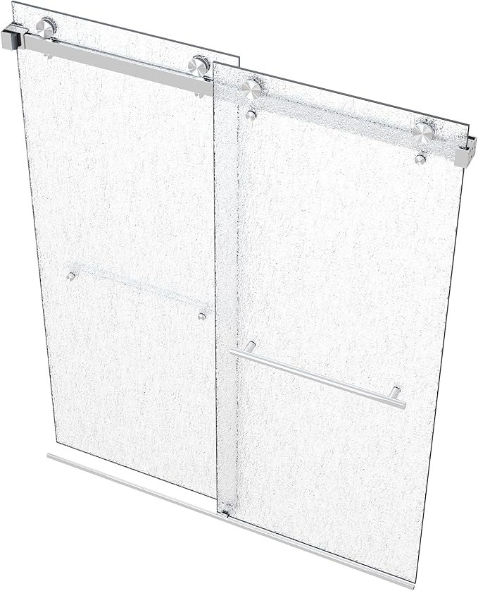 VITRA-200X 56.5-59" W x 78" High 3/8" Twinglide Frameless Shower Door with (10mm) Rain Tempered Glass (Chrome)