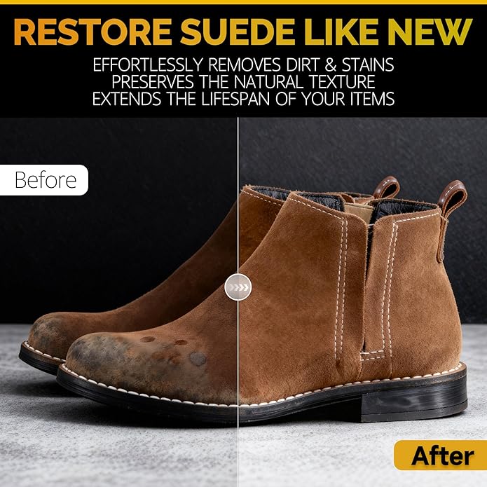 Suede Cleaner Kit – Premium Shoe Cleaner for Suede & Nubuck Shoes, Boots, Bags, Purses & Furniture – Safe, Non-Toxic Formula with Brush & Towel – Removes Stains, Salt & Dirt – 200ml