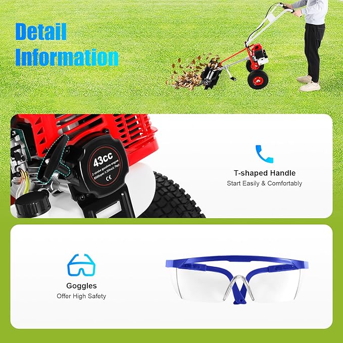 43CC Gas Powered Walk-Behind Outdoor Hand Push Sweeper,1.7HP 2-Stroke Handheld Sweeper Snow Sweeping Broom, Broom Walk Behind Driveway Turf Lawns Cleaning Driveway Tools for Lawn Leaf