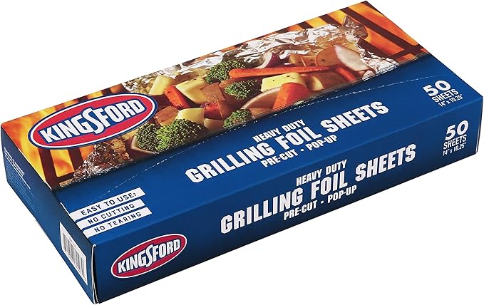 Kingsford Heavy Duty Pop-Up Grilling Foil Sheets, 50 Count | Pre-Cut Aluminum Baking Sheets | No Cutting or Tearing Necessary (Pack of 2)