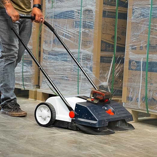 22" Battery Powered Push Sweeper with Double Brush System 18V Lithium-Ion