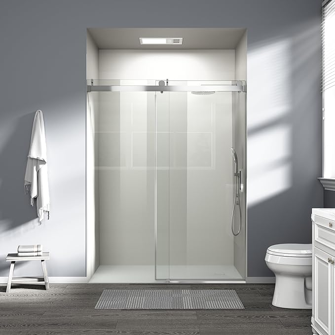 Abruzzo 76" Frameless Shower Door Single Sliding - 1/4" Tempered Glass Soft Close, Chrome, Adjustable 56-60" Width