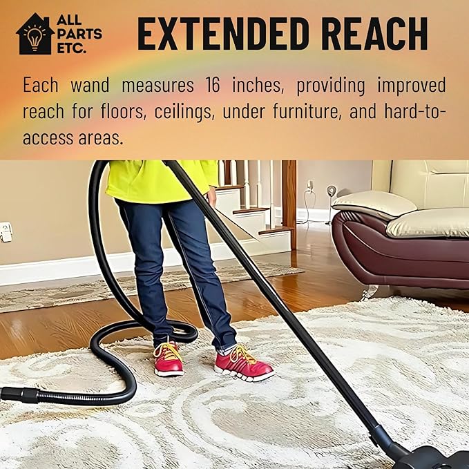 1.25 Inch Vacuum Extension Wands, 32mm Vacuum Accessories & Attachments | 15.75" Extension Wand Vacuum Pipe Tubes for Shop Vac, Wet/Dry Vacuums, and More| with 1-1/4" Fitting (3 Pack)