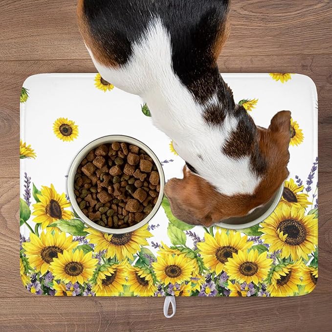 Sunflower Dish Drying Mat for Kitchen Counter 24x18 Inch Floral Lavender Drying Mat with Absorbent Reversible Microfiber Season Spring Summer Dish Drainer Mats Rack Pad for Coffee Countertop Protector