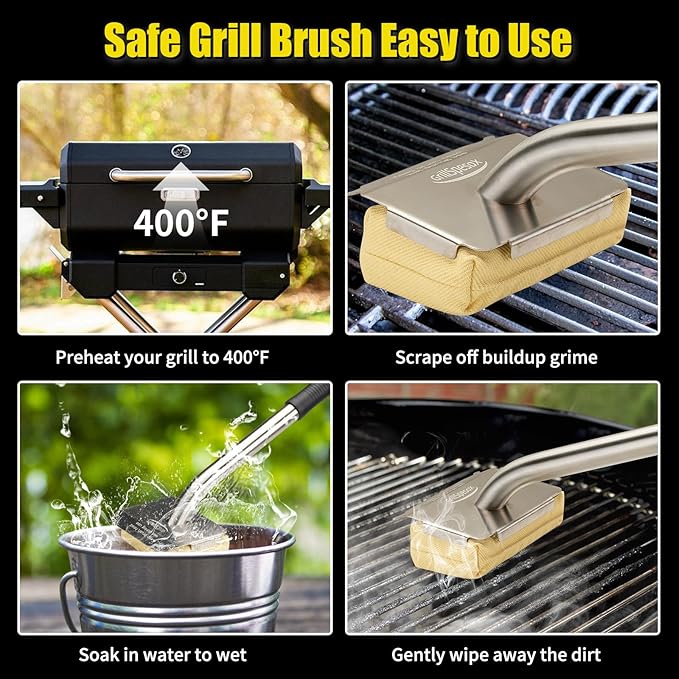 Grill Brush Bristle Free-Steam Grill Brush for Outdoor Grill for Barbecue,for Cast Iron Grates,Grill Cleaning Brush with Replacement Pads,Grill Cleaner (Handle+Pads)