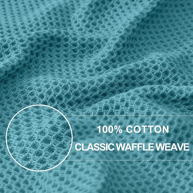 Homaxy 100% Cotton Waffle Weave Kitchen Towels, 3-Pack Ultra Soft Absorbent Dish Towels, Quick Drying Cleaning Towels, 13 x 28 Inches, Lake Blue