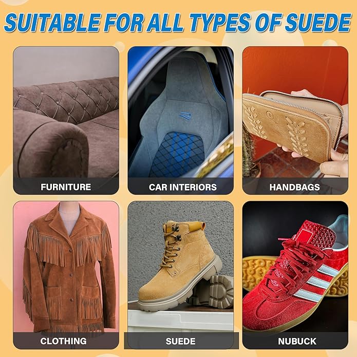 Suede Cleaning Kit 6.76oz – Effectively Removes Dirt, Stains & Water Marks – Includes Suede Brush & Microfiber Towel for Cleans & Restores Shoes, Boots, Jackets, Bags, Purses & More