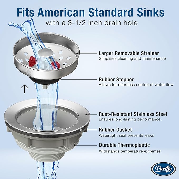 Pacific Bay Sink Strainer with Stainless Steel Removable Basket (3.5” Drain)