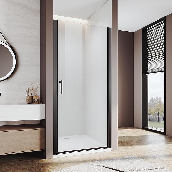 Glass Shower Door 35.5-37" W x 72" H, UCALAFEE Frameless Pivot Shower Door with 1/4" (6mm) SGCC Clear Tempered Glass, Waterproof Seal, Easy Clean & Anti-Fog Coating, Reversible Design, Matte Black