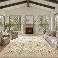 Floral Rug for Living Room Bedroom, 8x10 Washable Rug, Vintage Boho Area Rug, Large Non Slip & Low Pile Wool Carpet for Indoor Dining Room, Girls Room, Nursery Room and Kids Room(Apricot 8x10)