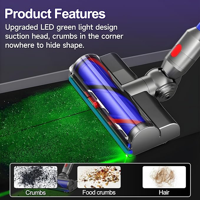 Vacuum Head Replacement for V7 V10 V11 V15 Cordless Vacuums, Quick Release Direct Drive with LED Headlights for Hardwood Floors & Carpets
