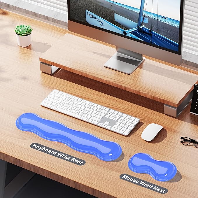 Gel Keyboard and Mouse Wrist Rest Set, Comfort Ergonomic Wrist Support, for Wrist Pain Relief, Computer Keyboard Wrist Rest (Blue)