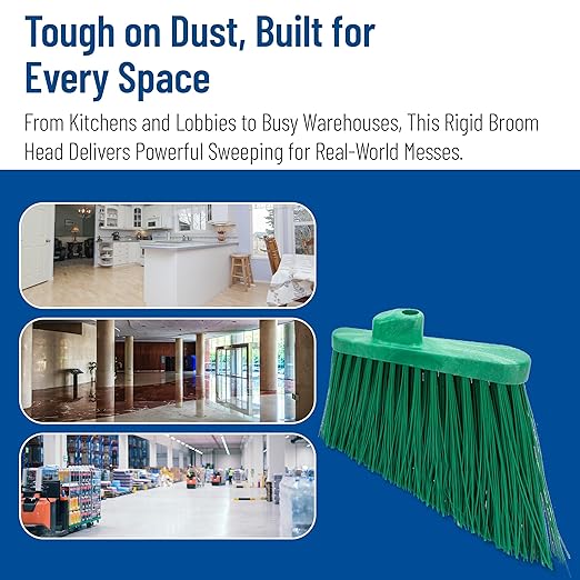 SPARTA Plastic Broom Head, Angled, Un-Flagged for Large Debris Indoor, Outdoor, Home, Restaurant, Lobby, Office, 12 Inches, Green, (Pack of 12)