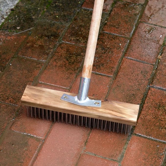 Vikye Scrub Brush with Long Handle, 7.9inch Heavy Duty Floor Scrubber Brush, Stiff Scrubber Brush for Cleaning Shower Bathroom Patio Garage