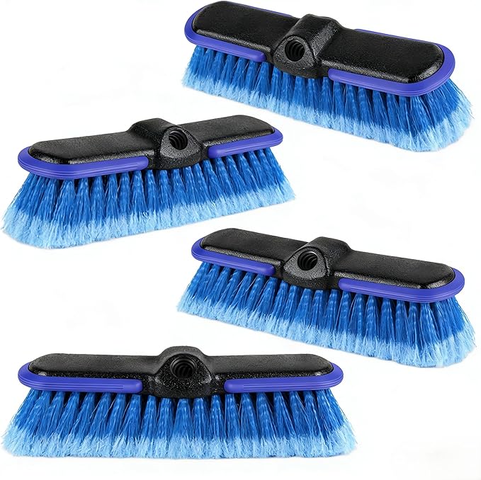 Car Wash Brush Head with Soft Bristle 10 Inch, Car Cleaning Brush with Protective Bumper for Cleaning Auto Cars Trucks RV Boat Deck (Blue) (4 Pack)