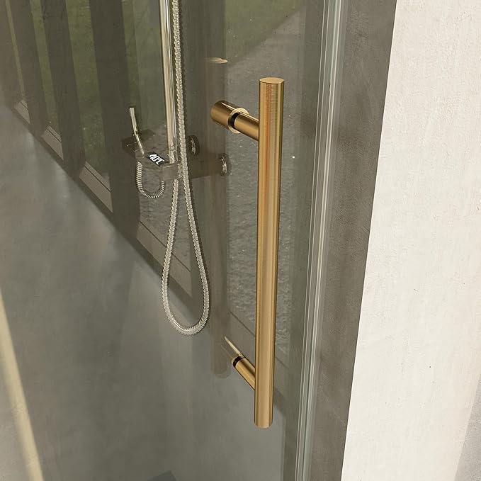 Frameless Bathtub Shower Door, 56"-60" Wide, 60" High, 3/8" (10mm) Clear Tempered Glass, Noiseless, Waterproof Bathroom Shower Door, Brushed Gold Finish
