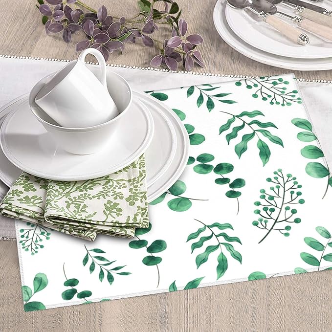 Watercolor Plant Green Leaves Dish Drying Mat for Kitchen Counter, 16"x18" Microfiber Absorbent Fast Dry Mat, 2Pcs Dish Mat Faucet Mats Sets, Large Drying Kitchen Mat Kitchen Drying Pad