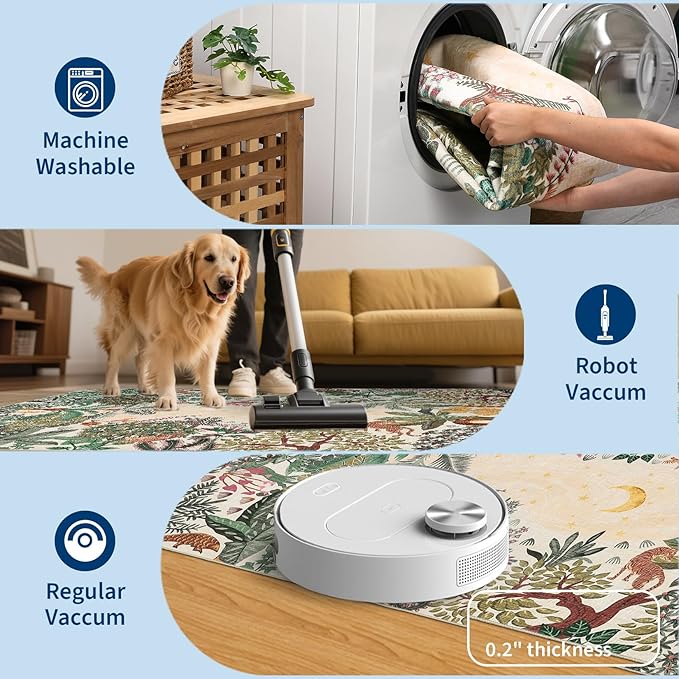 GarveeHome 5x7 Jungle Area Rug Washable Rugs for Living Room Bedroom, Soft Low Pile Non Slip Accent Floor Mat Animal Print Throw Rug Indoor Carpet Dining Room Playroom