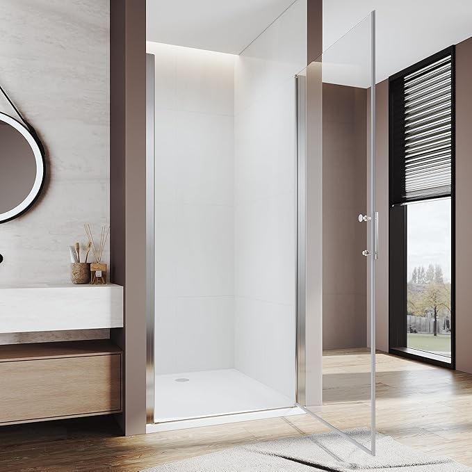 Glass Shower Door 33.5-35" W x 72" H, UCALAFEE Frameless Pivot Swing Door with 1/4" (6mm) SGCC Clear Tempered Glass, Waterproof Seal, Easy Clean & Anti-Fog Coating, Reversible Installation, Chrome
