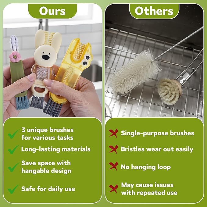 Cup Lid Cleaning Brush, 3 in 1 Lid Cleaner for Tumblers and Water Bottles, Gap Cleaning Brush with Straw Hole Detail Tool, Multifunctional Brush for Daily Use (Yellow Green)