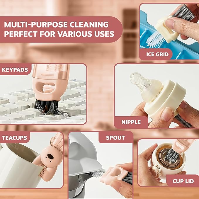 Cup Lid Cleaning Brush, 3 in 1 Lid Cleaner for Tumblers and Water Bottles, Gap Cleaning Brush with Straw Hole Detail Tool, Multifunctional Brush for Daily Use (Pink Purple)