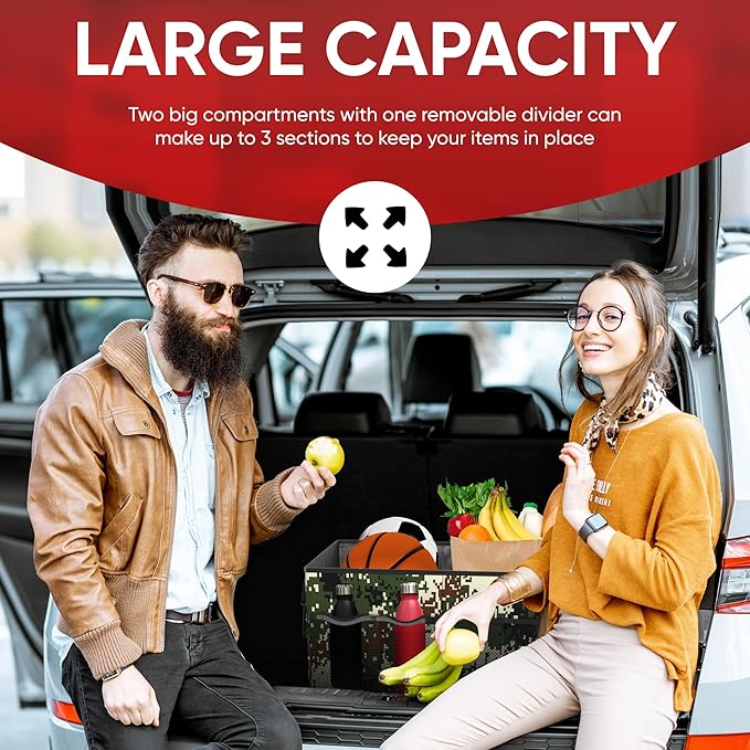 FORTEM Trunk Organizer For SUV Car Trunk Organizer, Foldable Storage, Car Accessories for Women Men, Collapsible Bag, Perfect Christmas Gifts, 600D Oxford, Non Slip Bottom, Straps, Soft Cover (50L)
