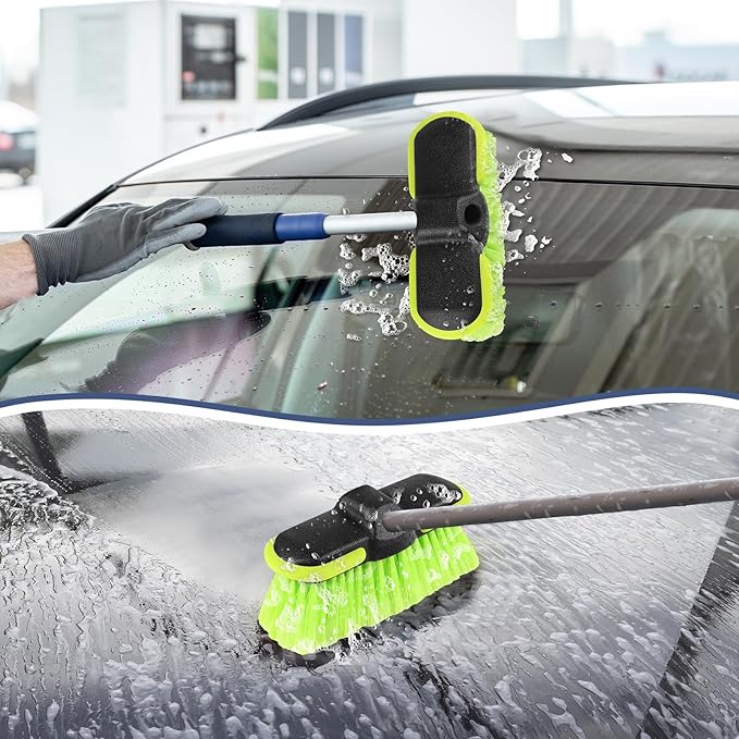 Car Wash Brush Head 8", Scrub Brush Attachment for Extension Pole, Outdoor Cleaning Tool for Window, Wall, Floor, Deck, Patio