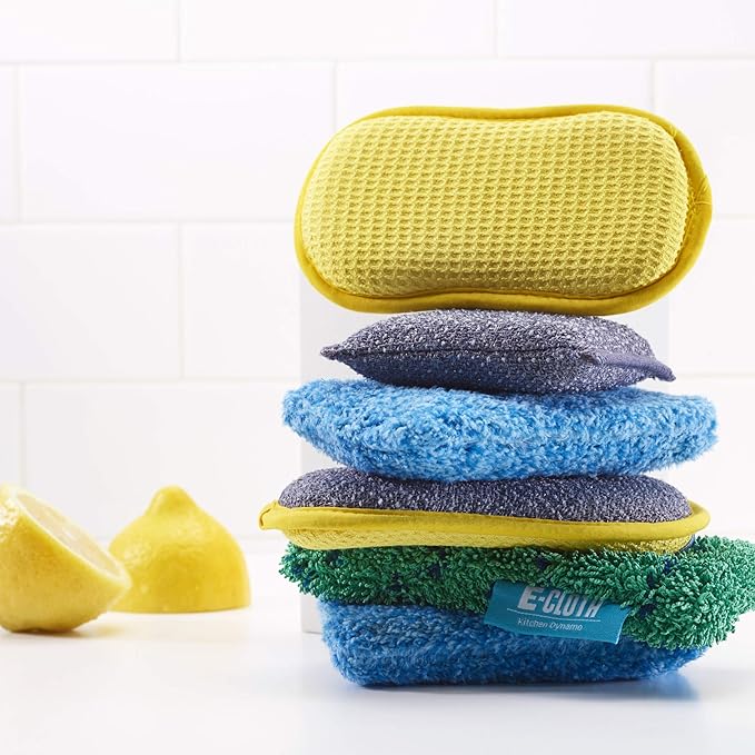 E-Cloth Kitchen Dynamo, Premium Microfiber Non-Scratch Kitchen Dish Scrubber Sponge, Ideal for Dish, Sink and Countertop Cleaning, 100 Wash Guarantee, Green, 2 Pack