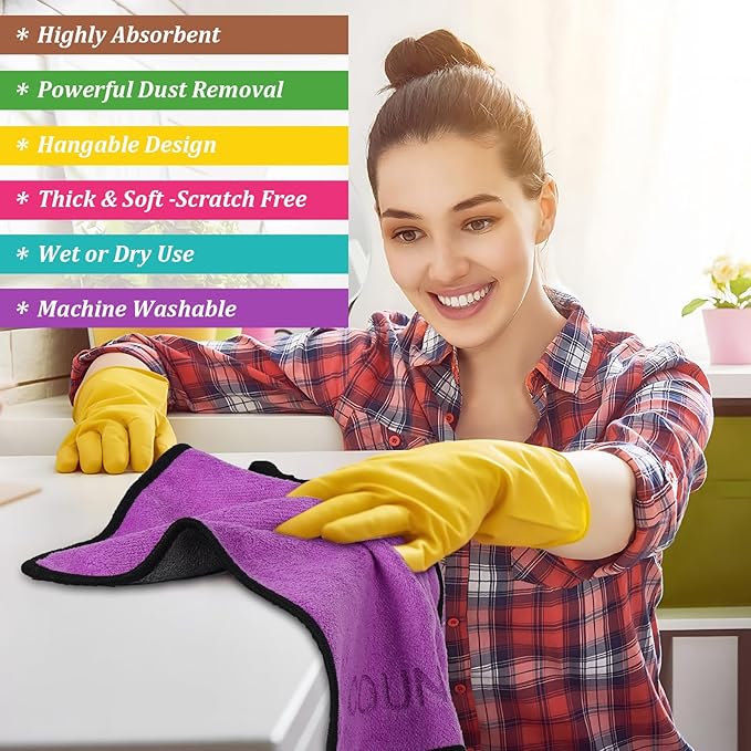 Microfiber Cleaning Cloth Set - 6 Pack Microfiber Towel 12"x12" with Printed Use Labels, Color-Coded Dish Rags Cleaning Towels, Reusable Rags for Cleaning House, Kitchen, Car, Bathroom