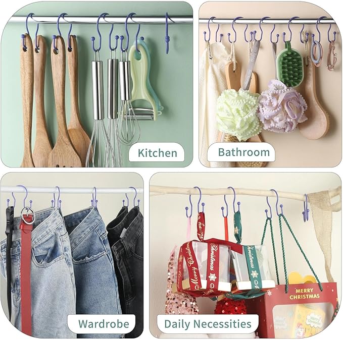 Goowin Shower Curtain Hooks, 12 Pcs Shower Curtain Rings, Stainless Steel Shower Curtain Hangers, Metal Shower Curtain Hooks Rings Rust Proof, Minimalist Shower Hooks for Shower Curtain, Purple