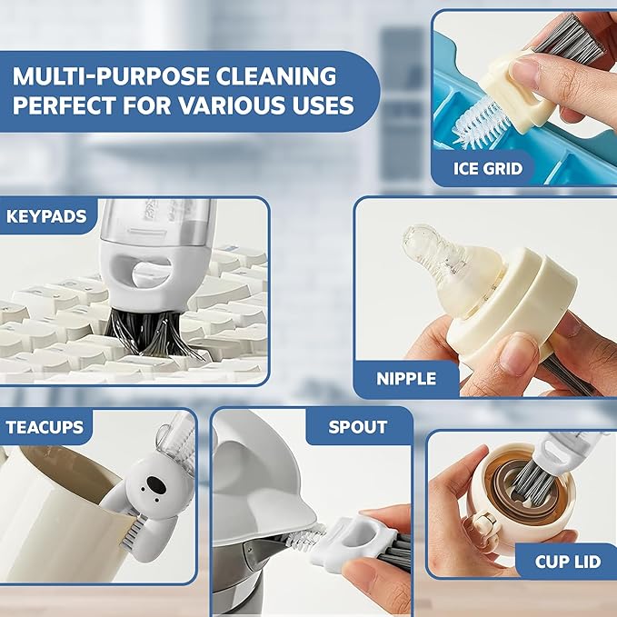 Cup Lid Cleaning Brush, 3 in 1 Lid Cleaner for Tumblers and Water Bottles, Gap Cleaning Brush with Straw Hole Detail Tool, Multifunctional Brush for Daily Use (Blue Green)