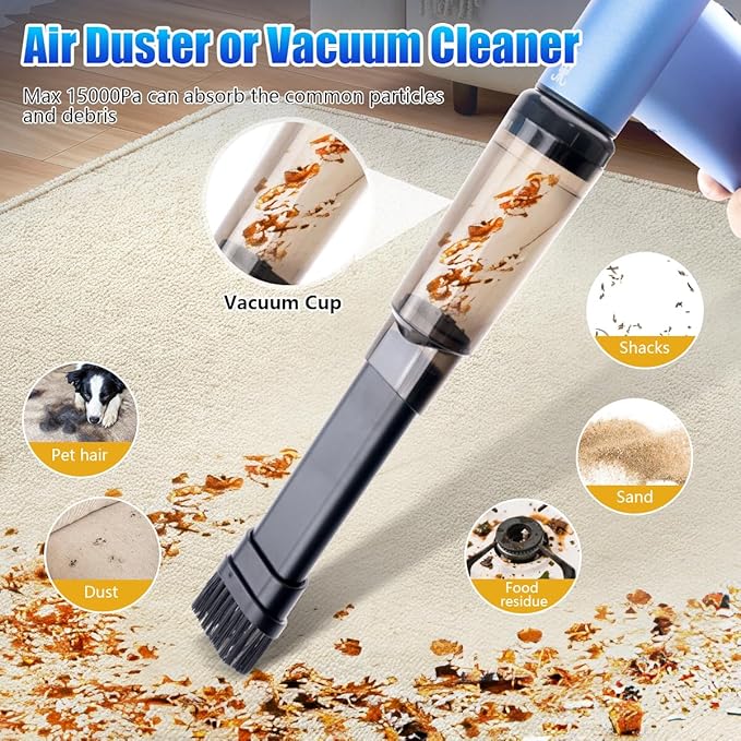 DSHDING Metal Compressed Air Duster - 180000RPM High-Speed Mini Blower Cordless & Vacuum Cleaner with LED Light, 3-Gear Adjustable Rechargeable Dust Blower for PC, Keyboard, Outdoor, House and Car