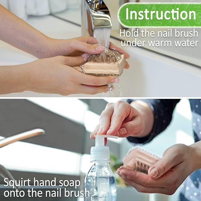 Konex Non-Slip Wooden Two-Sided Nail Brush for Cleaning Fingernails - Nail Scrubber with Natural Boar Bristle - Essential for Daily Use