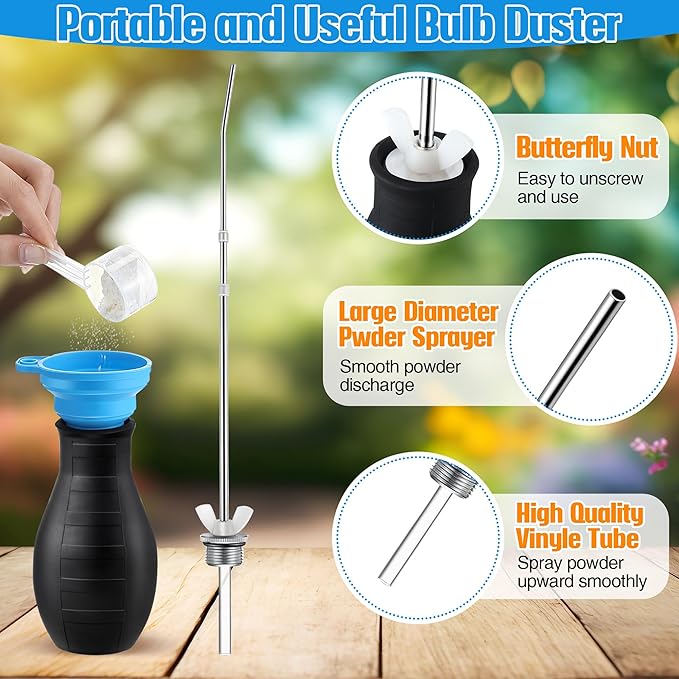 Diatomaceous Earth Powder Duster, Longer 9" to 22" Retractable Garden Powder Applicator Dispenser, 8 oz Bulb Duster Sprayer Insect for Home Organic Gardening Agricultural Supply(Black,1 Pcs)