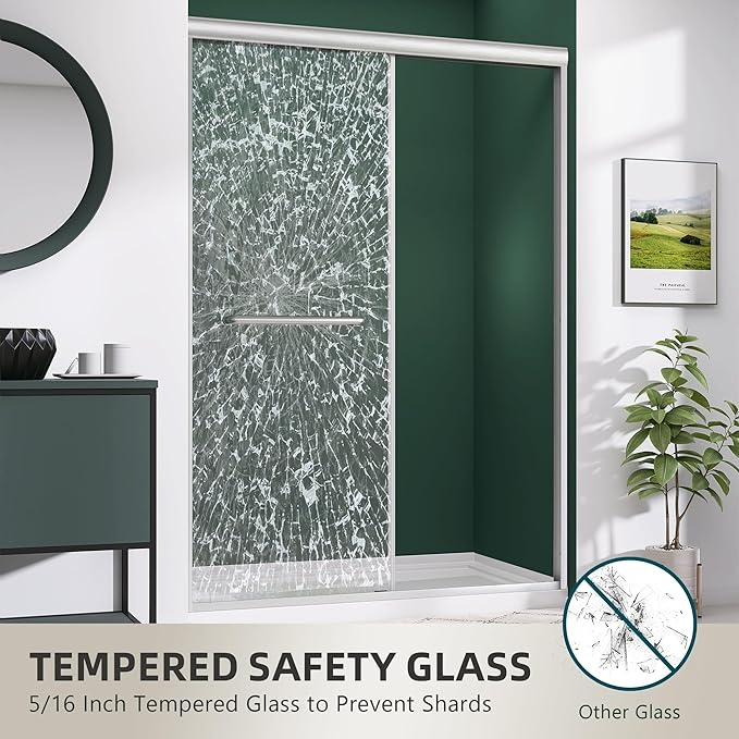 GETPRO Shower Door 44-48 in. W x 75 in. H Double Sliding Glass Shower Doors Semi-Frameless Bypass Glass Door for Walk-in Shower with 5/16 inch Tempered Glass Brushed Nickel Hardwares