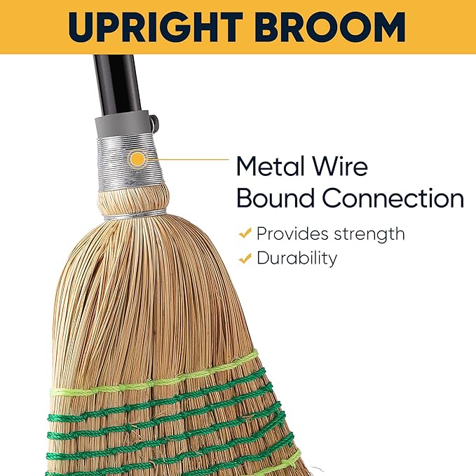 Yocada Heavy-Duty Corn Broom Commercial Dustpan Set with Comb Indoor Outdoor Broom Perfect for Courtyard Garage Lobby Mall Market Floor Home Office Leaves Stone Dust Rubbish…