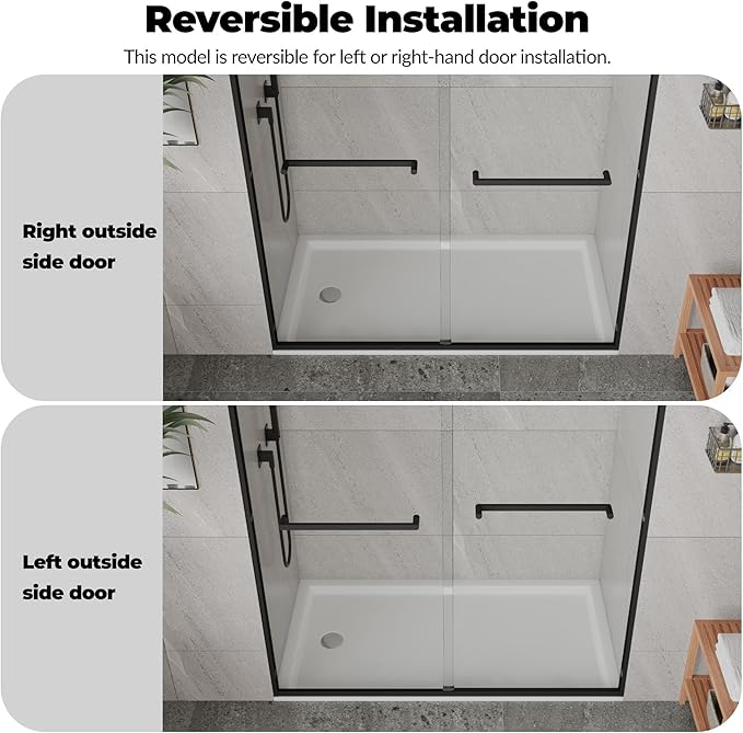 Sliding Shower Door 50-60" Adjustable Width x 72" Height, Bypass Space-Saving Design, Dual 8mm (5/16") Tempered Glass Panels with Matte Black Aluminum Alloy Frame, Easy Installation