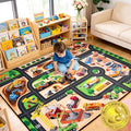 Kids Rug, 4x6 FT Construction Site Car Rug Play Mat, Soft & Durable, Non-Slip, Machine Washable, Cartoon Construction Site Pattern Car Carpet Playmat for Kids Room, Playroom & Nursery