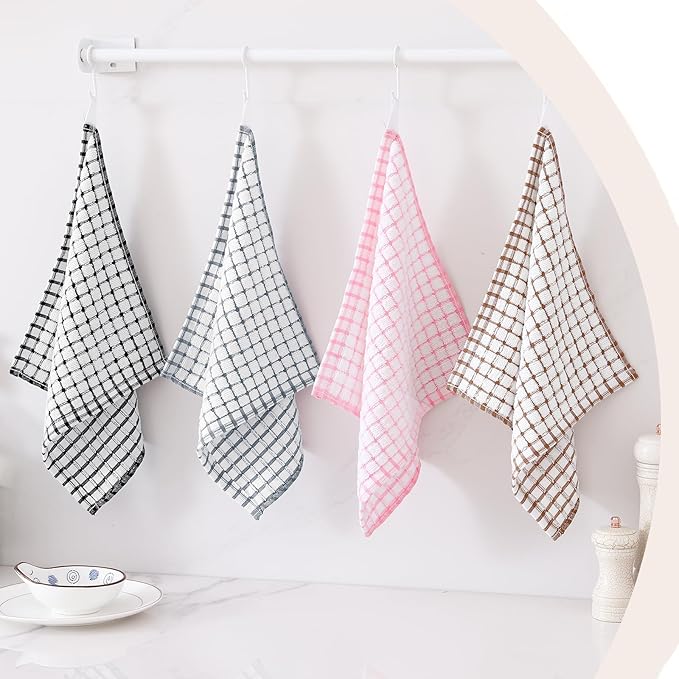 Kitinjoy Cotton 12 Pack Terry Kitchen Dish Cloths, 12 x 12 Inches Super Soft and Absorbent Dish Rags, Quick Drying Dish Towels for Washing Dishes, Grey