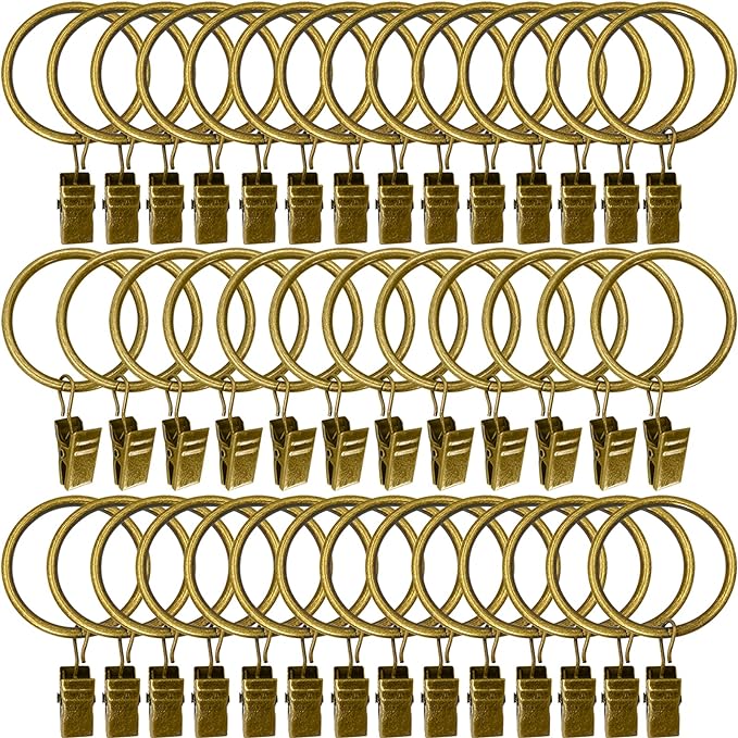 40 Pack Metal Curtain Rings with Clips, Drapery Clips Hooks, Decorative Curtain Rod Clips 1.5 in Interior Diameter, Antique Bronze