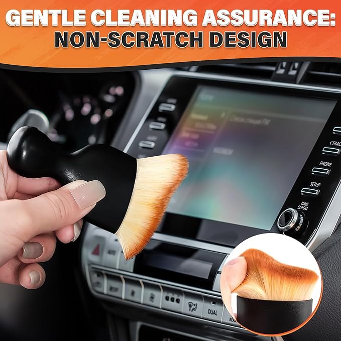3 Pcs Car Detailing Brush Set – Curved Radian Design Car Cleaning Brush Interior Kit with Soft Bristles, Transparent Case, Sturdy Plastic Handle, Waterproof Auto Detailing Brushes for Versatile Use