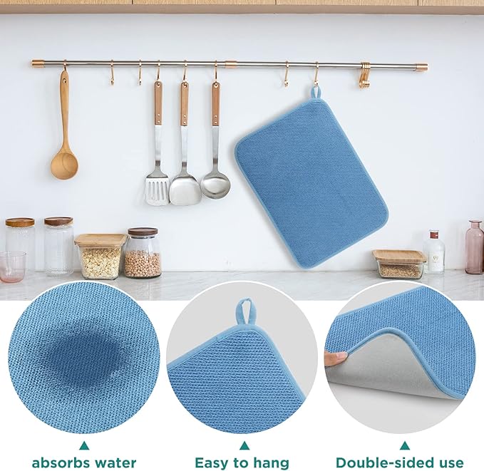 Microfiber Dish Drying Mat, Super Absorbent Kitchen Dish Drying Pad for Easter Day, Reversible Gift Mats for Countertop, 17.8 * 23.6 inch Blue