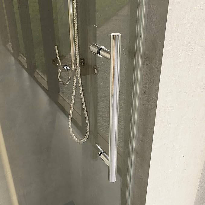 Frameless Shower Door, 50"-54" Wide, 76" High, 3/8" (10mm) Clear Tempered Glass, Noiseless, Waterproof Bathroom Shower Door, Chrome Finish
