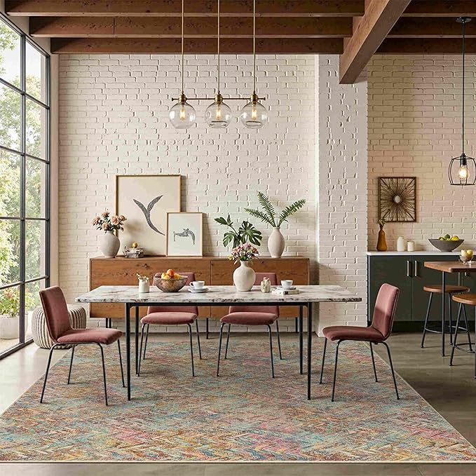 5x7 Washable Area Rugs for Bedroom & Living Room - Floral Boho Vintage Rug,Soft & Non-Slip,Low Pile Wool Carpet for Indoor Dining Room,Girls Room,Nursery Room and Kids Room(Boho Multi)