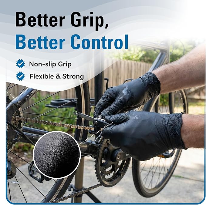 Nitrile Gloves Disposable Latex Free, 4 Mil Black Food Grade Powder Free Rubber Gloves for BBQ, Cooking, Cleaning