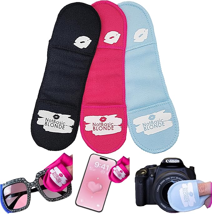 GlamMitt by NotBasicBLONDE x FLEISHER'S Collab - Eyeglass Cleaning Cloth, 3 Pack, Soft Microfiber, Anti-Scratch, Lens Cleaning Wipes, Screen, Glasses, Lens Wipes, Finger Mitts