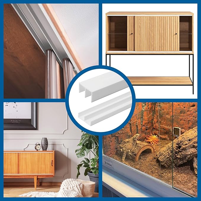 1/4" Panel Sliding Door Track - 36" White Plastic Upper & Lower Set, USA Made, Pack of 4 - Outwater