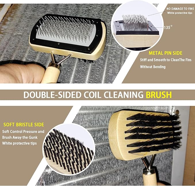 4 Piece AC Cleaning Tool Kit, Includes 1 Dual-Sided Condenser Evaporator Coil Cleaner Brush and 3 Microfiber Cleaning Brushes, Perfect for Air AC, Vent, Refrigerator, Radiator, Repair, and Cleaning