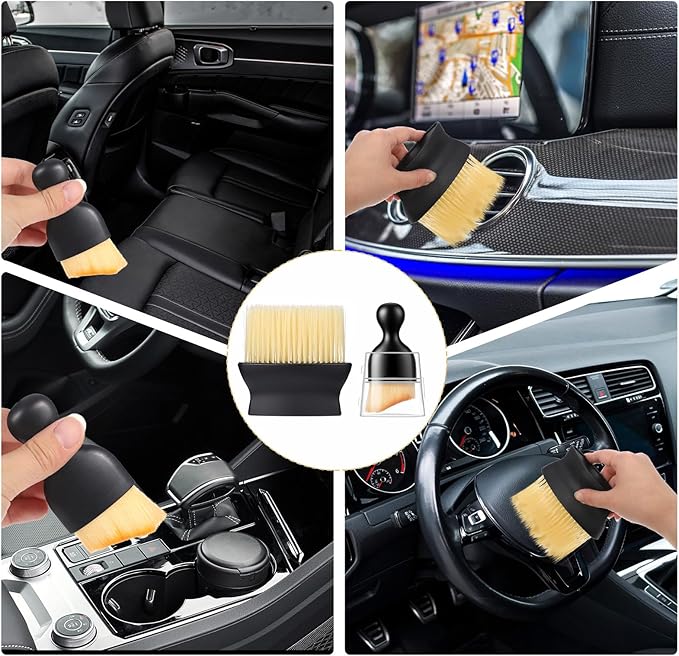 4 PCS Soft Bristle Car Interior Brush, Curved Design Cars Duster Interiors Detail Brushes Car Interior Detailing Brush Cleaning Tool with Cover for Dashboard Interiors Exterior Keyboard Leather