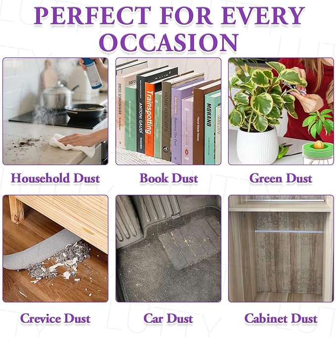 Dusters Refills 60 Count 360°Double-Sided Electrostatic Dusting Pads with Upgraded Thick Fibers, Disposable Duster Heads for Blinds Ceiling Fans Furniture Compatible with Swiffer Dusters（Purple）
